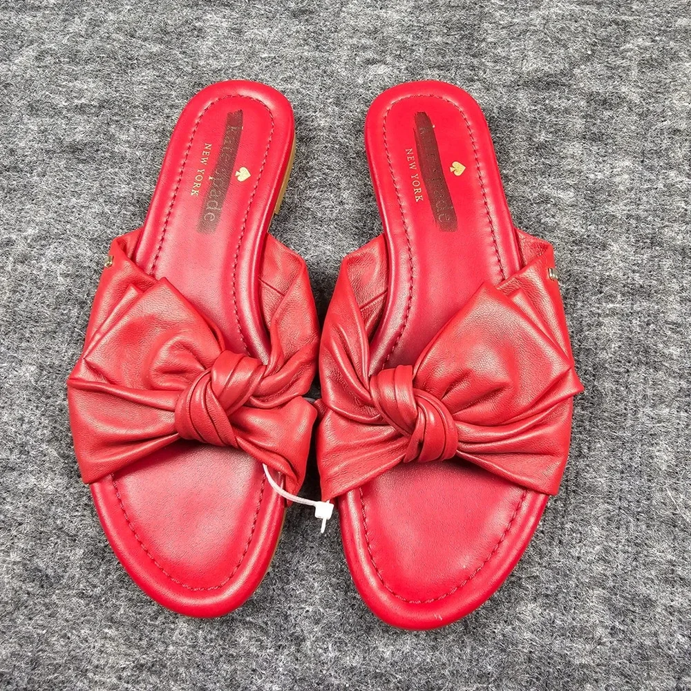 Kate Spade Slide Sandals Knotted‎ Bow Red 5